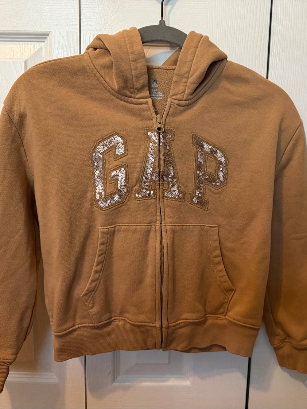 GAP Kids Brown Sequin Logo Zip Hoodie